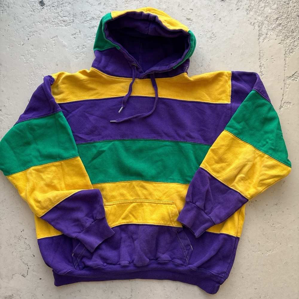 Crescent Striped Hooded Sweatshirt in Purple, Yellow & Green